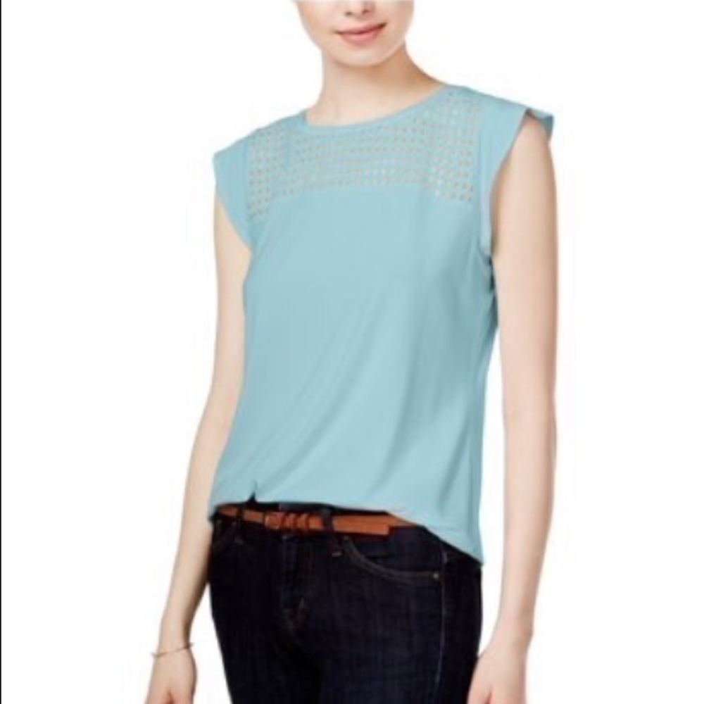 Maison Jules Womens Flutter Sleeve Pullover Blouse